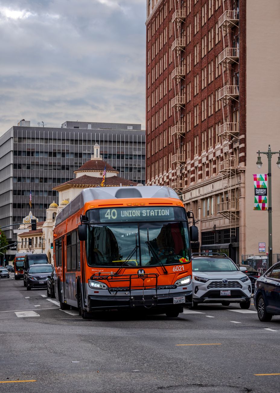 public bus driving street
